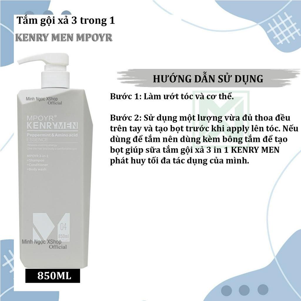 Tắm gội xả 3 trong 1 Kenry Men Mpoyr 850ML