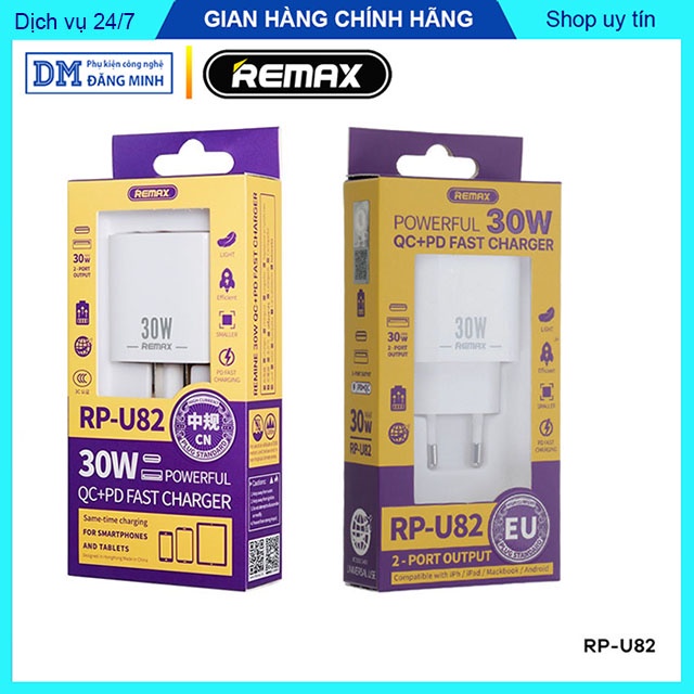 Cục sạc nhanh 30W RP-U82 cục sạc PD30W tích hợp chuẩn QC3.0 2 cổng ra USB và Type-C - DMtech