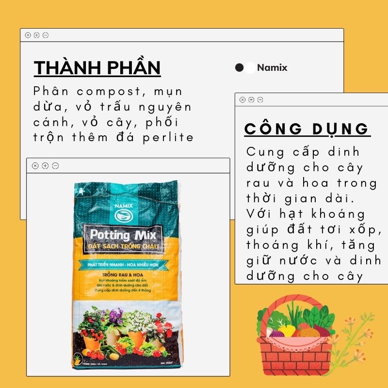 ĐẤT SẠCH TRỒNG RAU POTTING MIX NAMIX - BAO 20DM3 - GIÁ CẬP NHẬT 1/12/2021