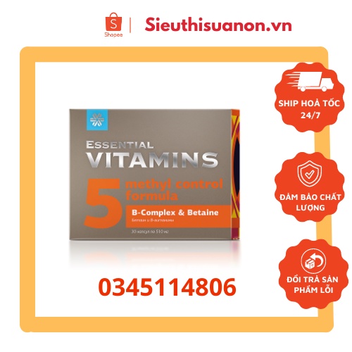 [Hỗ trợ tim mạch] thức ăn che chở tình trạng sức khỏe  Essential Vitamin 5 - Vitamins B-complex &amp; Betaine – 30 viên – Da