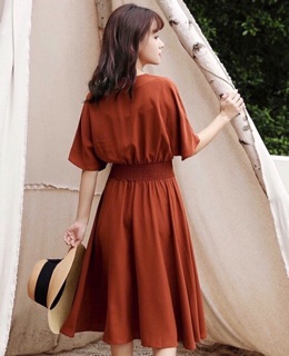 Váy Cổ V  Tay Xoè