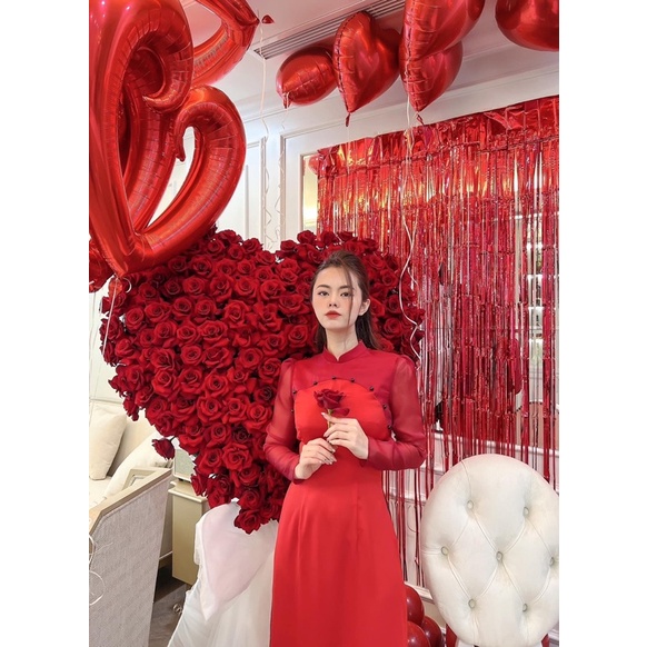 Áo dài cách tân vai bồng hiện đại tinh tế sang chảnh Hà Nhiên