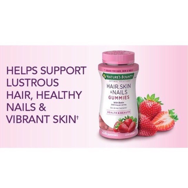 Kẹo Dẻo Hair Skin & Nails Gummies with Biotin Đẹp Da Tóc Móng (Hàng Mỹ)