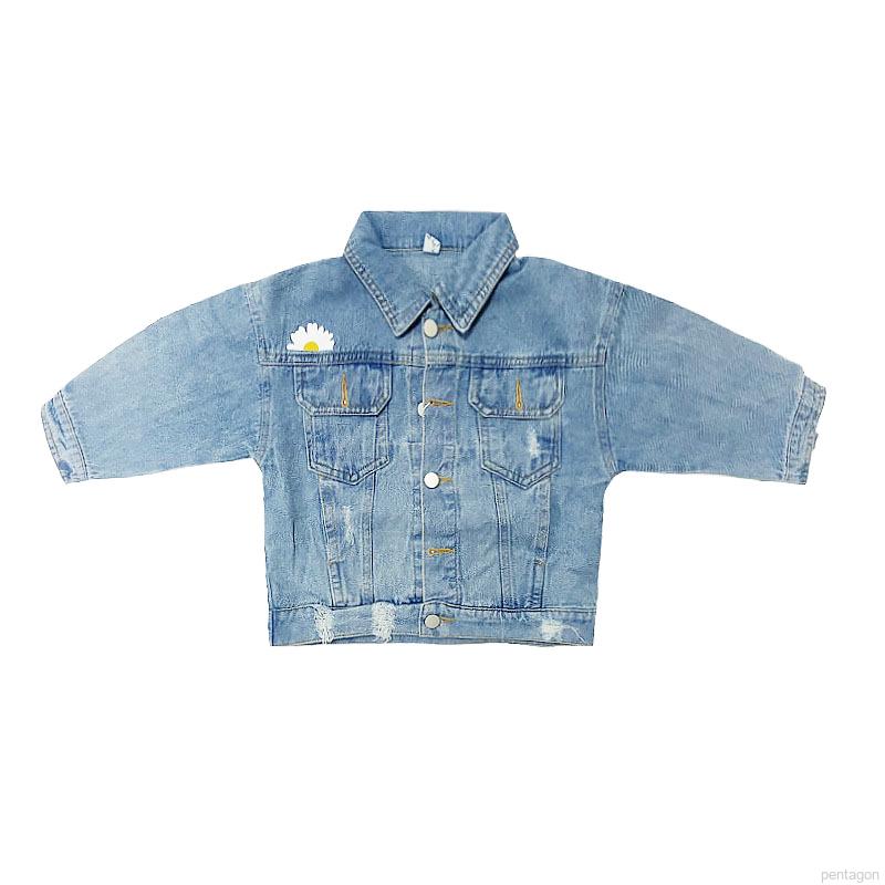 Áo Khoác Denim In Hình Hoa Cúc Xinh Xắn Cho Bé Gái