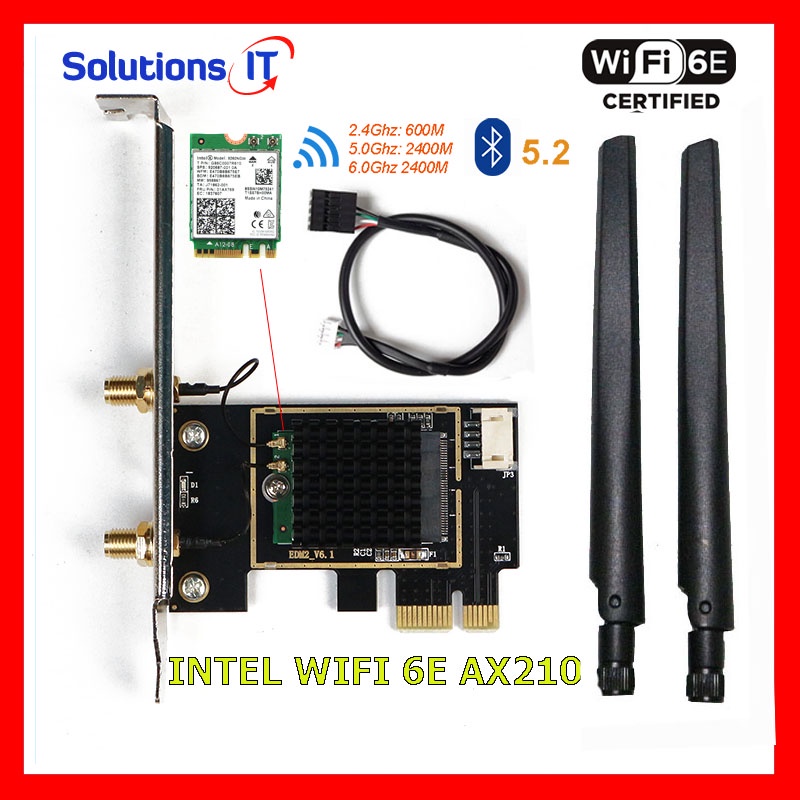 Card WIFI Intel AC 3168 7265 9260 AX200 AX210 có tản nhiệt cho máy bàn