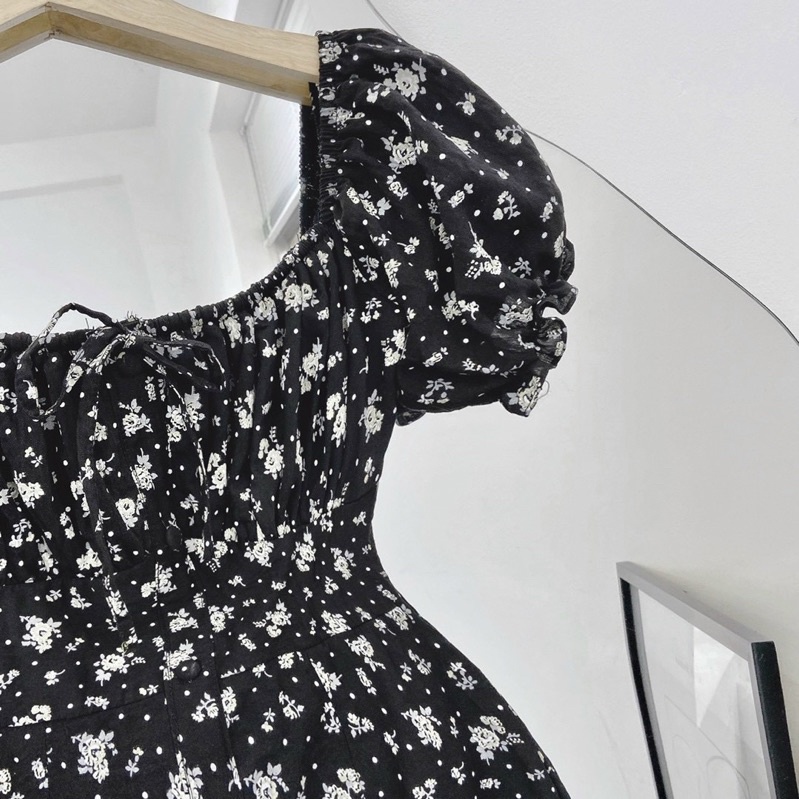 🦋Đầm MiDi Đen Hoa Cổ Vuông Xẻ Đùi🦋