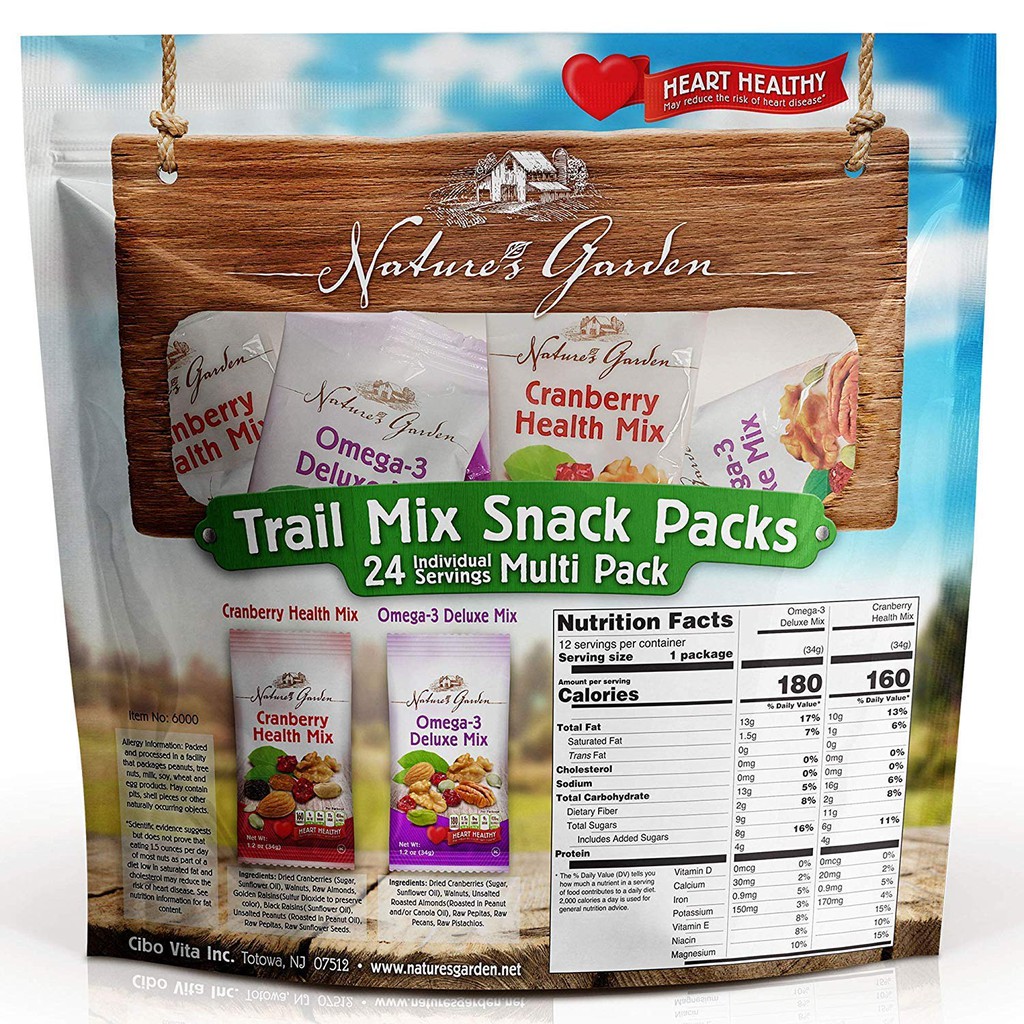 Trail mix hạt hỗn hợp Nature's Garden 816g, 24 gói nhỏ