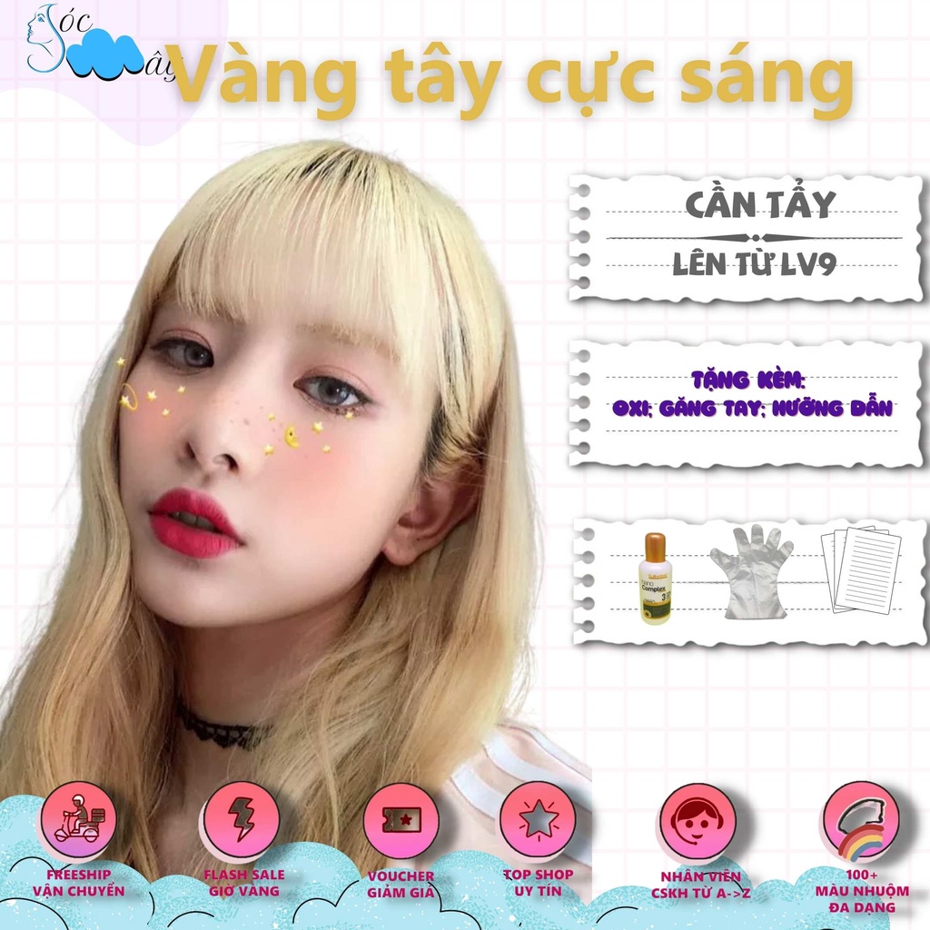 (Ảnh thật màu Vàng tây cực sáng) Thuốc nhuộm tóc chiết xuất thảo dược, hàng nhập khẩu, tặng oxy