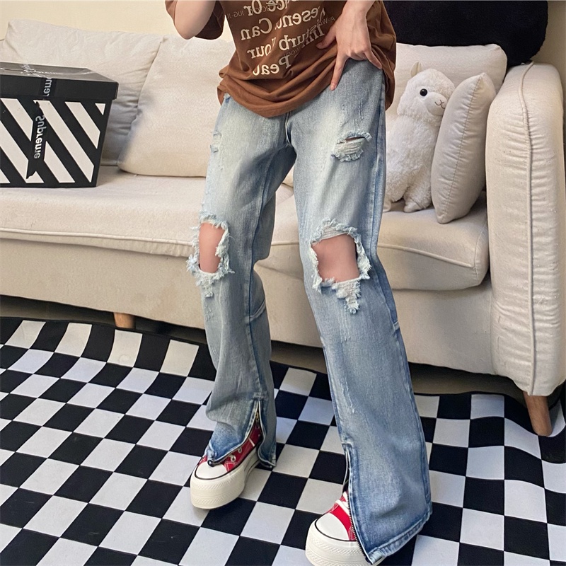 Quần jeans Nữ Dài Lưng Cao Mài Rách Thời Trang Hàn