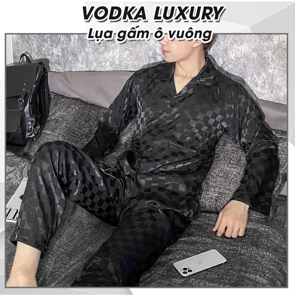 Đồ ngủ nam pijama lụa gấm mềm mại & sang trọng hoa văn ô vuông hàng cao cấp go14