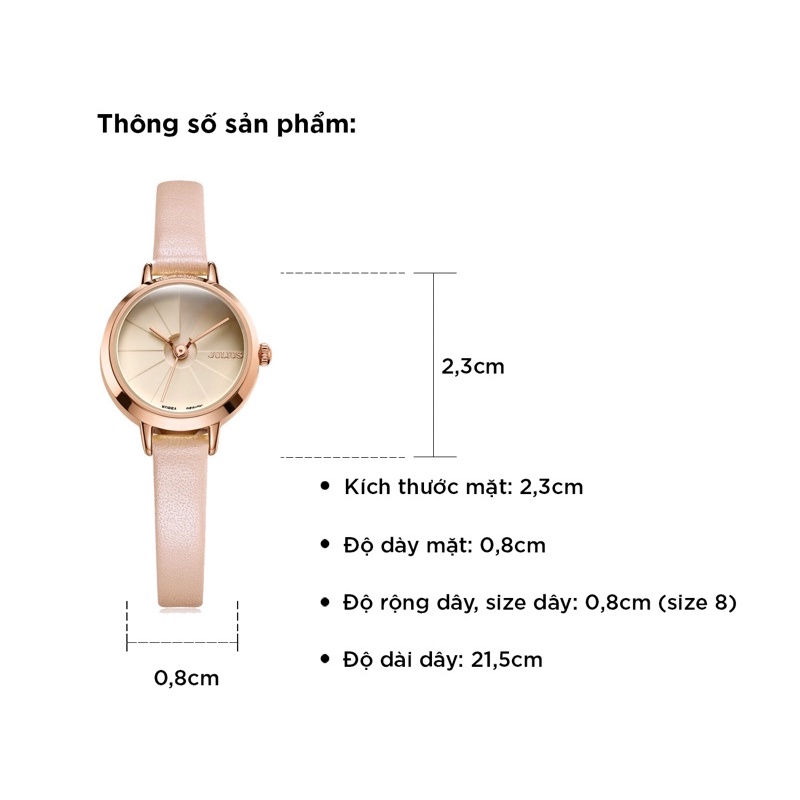 Đồng hồ nữ chính hãng dây da mặt nhỏ JULIUS bảo hành 12 tháng JA-979
