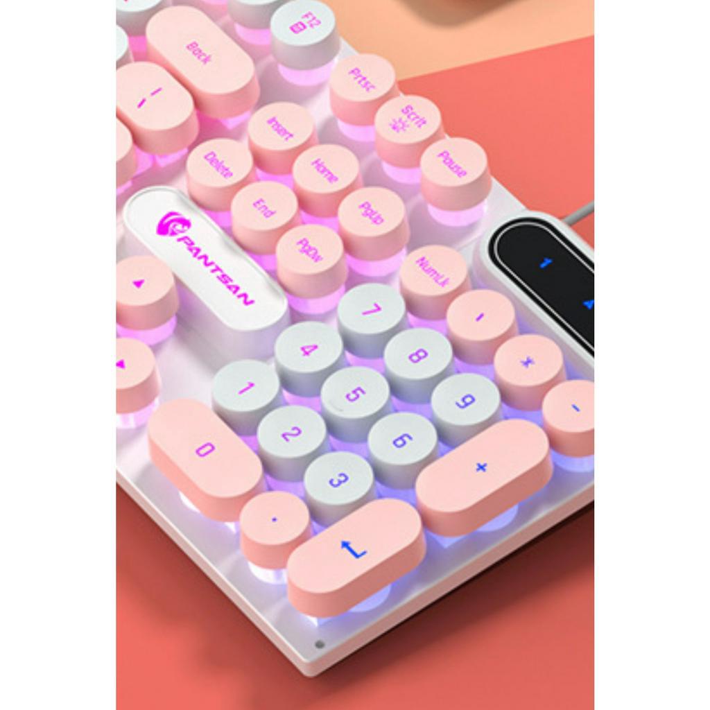 Bàn phím máy tính gaming giả cơ PANTSAN PK100 có dây nút tròn Led 7 màu cực đẹp - Trắng hồng
