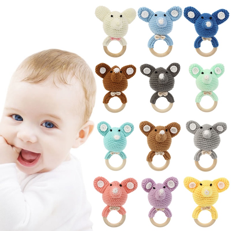 Đồ Chơi Vòng Lục Lạc Đan Móc Hình Chú Voi Hoạt Hình Cho Bé Sơ Sinh Mọc Răng