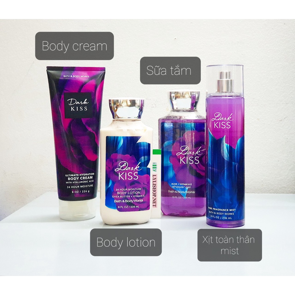 Sữa Tắm, dưỡng thể, xịt thơm mùi Dark Kiss hãng Bath Body Works từ Mỹ