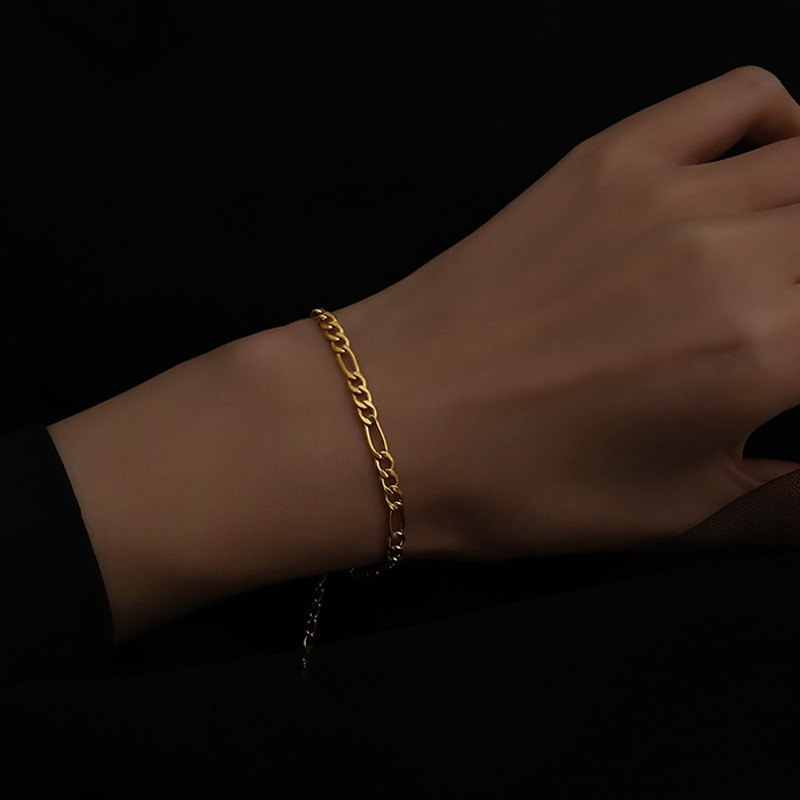 Vnox Vòng tay mạ vàng thiết kế mắc xích bản rộng 5mm dành cho nam nữ