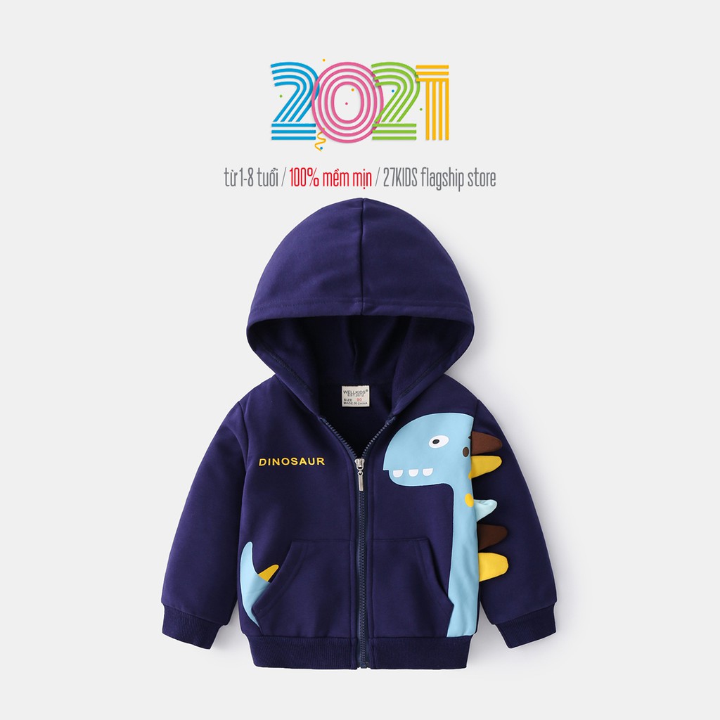 Áo khoác Hoodie cho bé WELLKIDS áo nỉ có mũ họa tiết khủng long hàng xuất Âu Mỹ