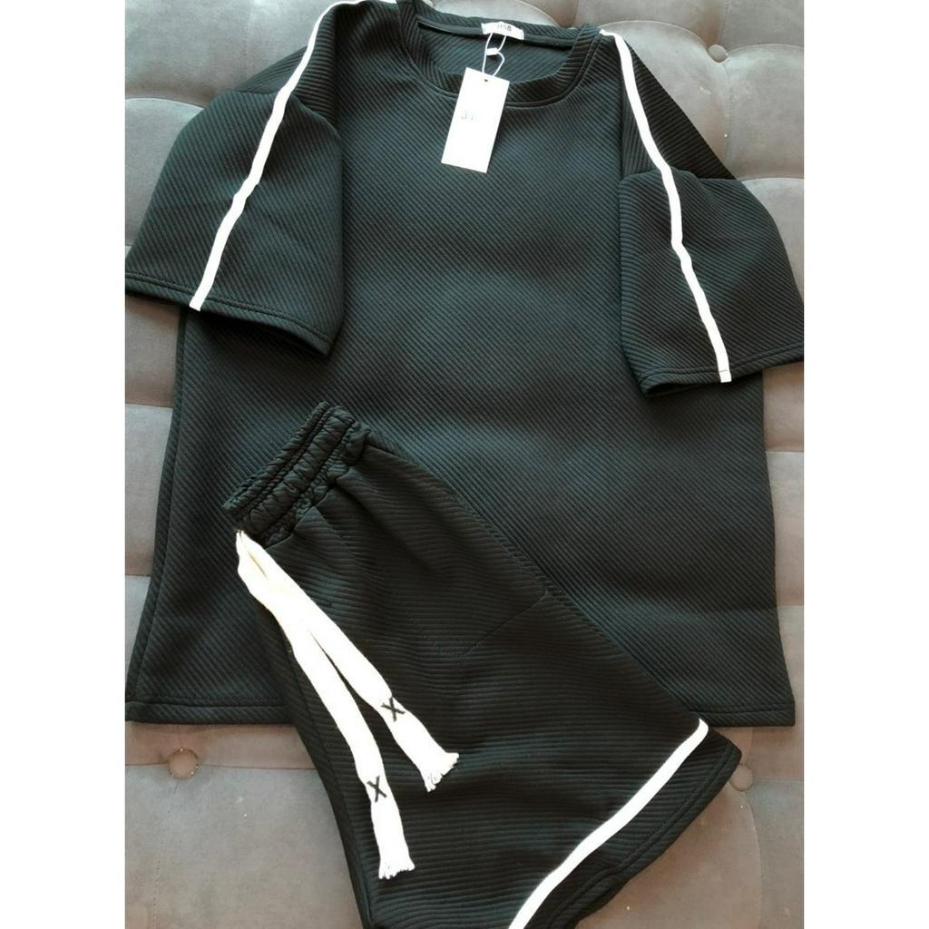 Set Đồ Bộ Nam Nữ Chất  sóng Cổ tròn Viền tay dáng rộng phong cách Hàn quốc