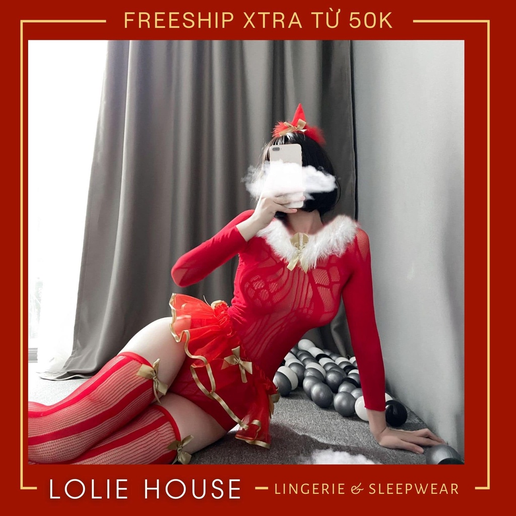 Cosplay noel giáng sinh sexy gợi cảm gồm bodysuit dài tay đầy đủ phụ kiện LOLIE HOUSE – BS9