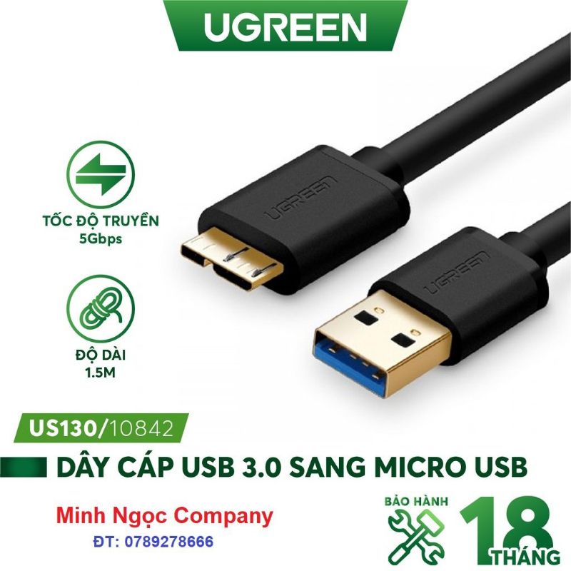 Dây cáp Micro USB 3.0 mạ vàng, dài từ 0.25-2M UGREEN US130 - Hàng phân phối chính hãng