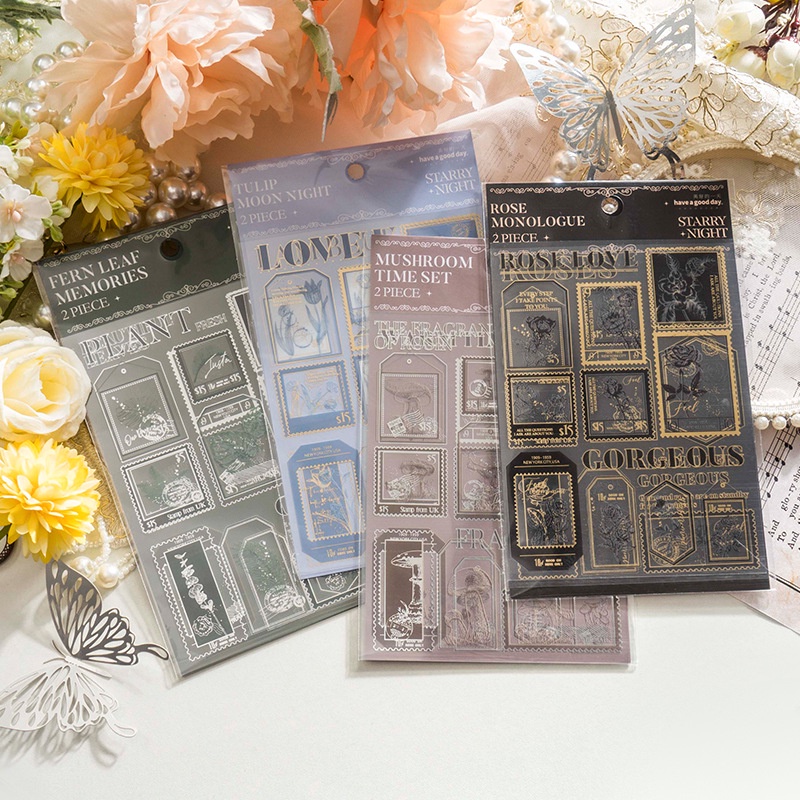 Sticker tem chủ đề đêm ánh nhũ trang trí Scrapbook, sổ tay, vở  - [ 105 ]