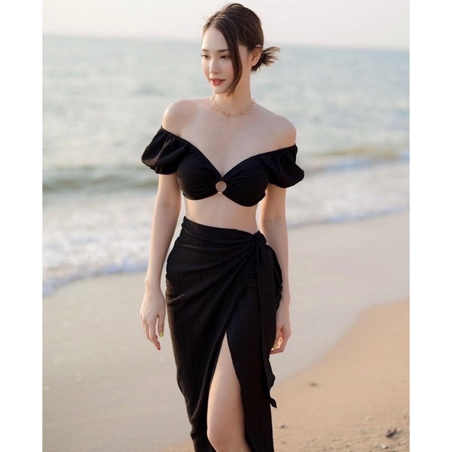 Set bikini 3 món đen trắng