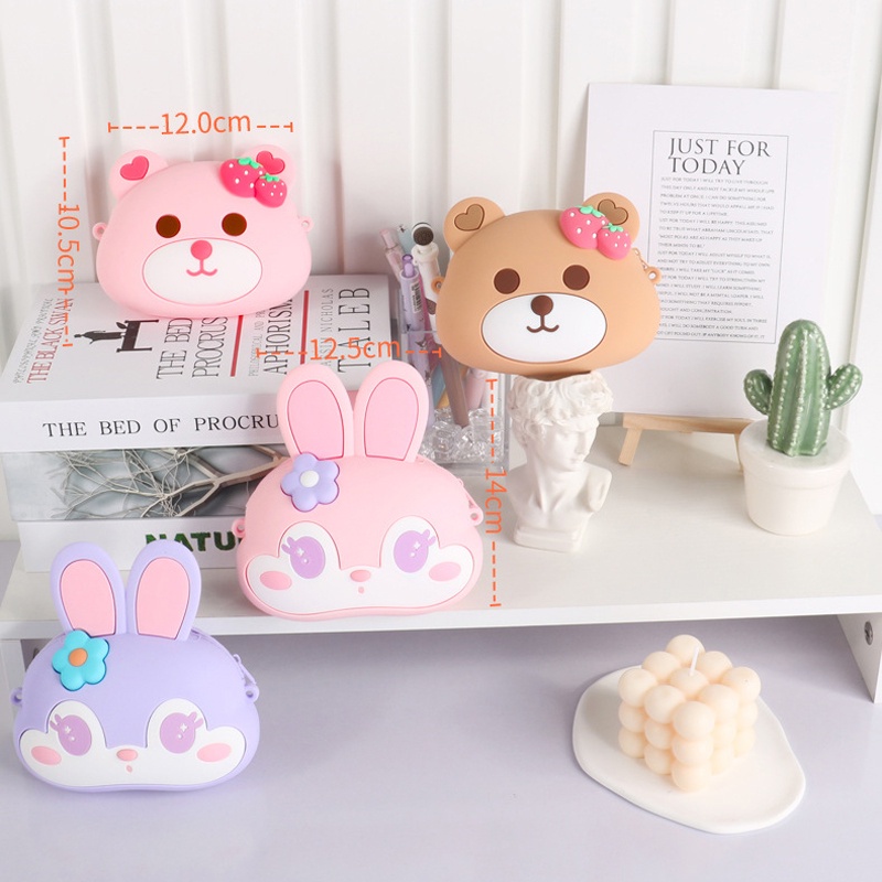 Túi đeo chéo silicon cho bé hình thỏ, hình gấu xinh xắn phong cách Hàn Quốc