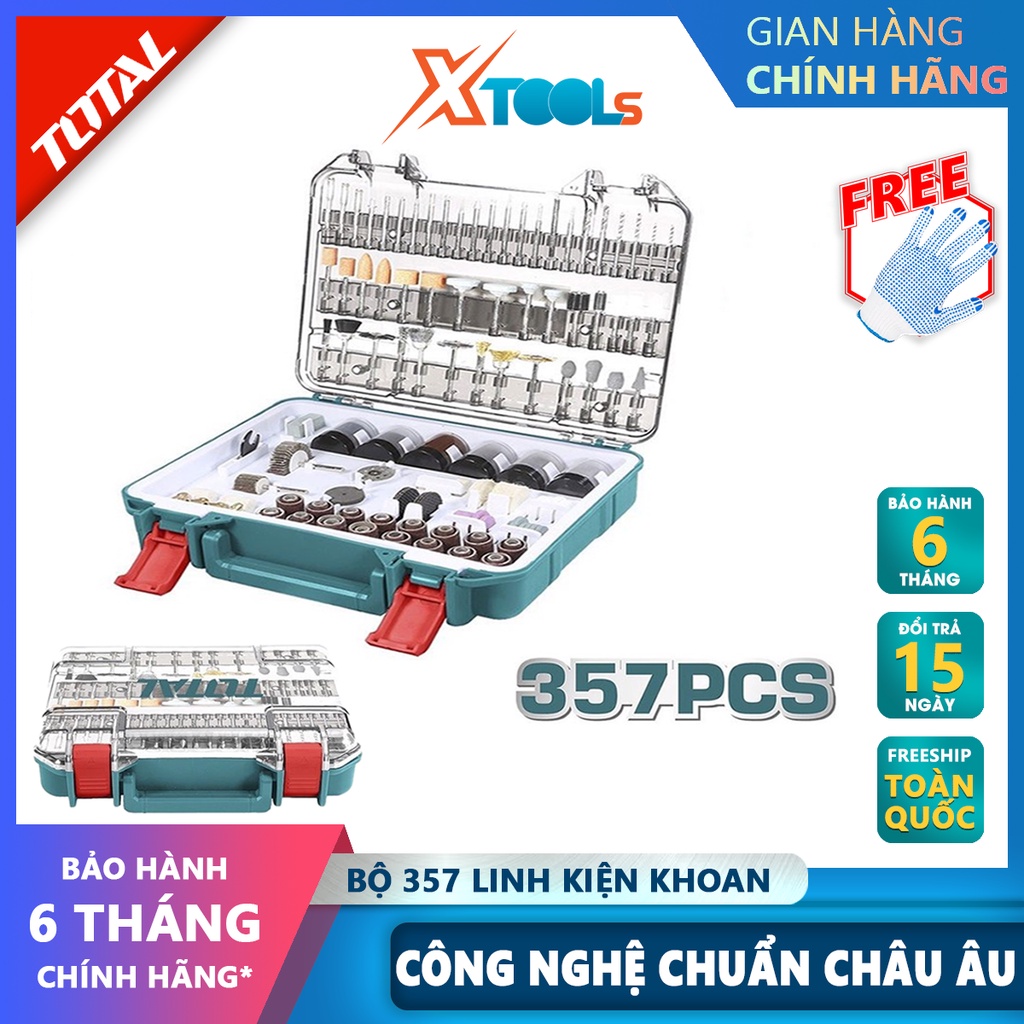 Bộ 357 linh kiện khoan mini TOTAL TACSD13571 | linh kiện máy mài thiết kế nhỏ gọn, tiện dụng gồm 357 linh kiện khoan min