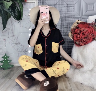 Pijama lụa phối tay ngắn quần dài