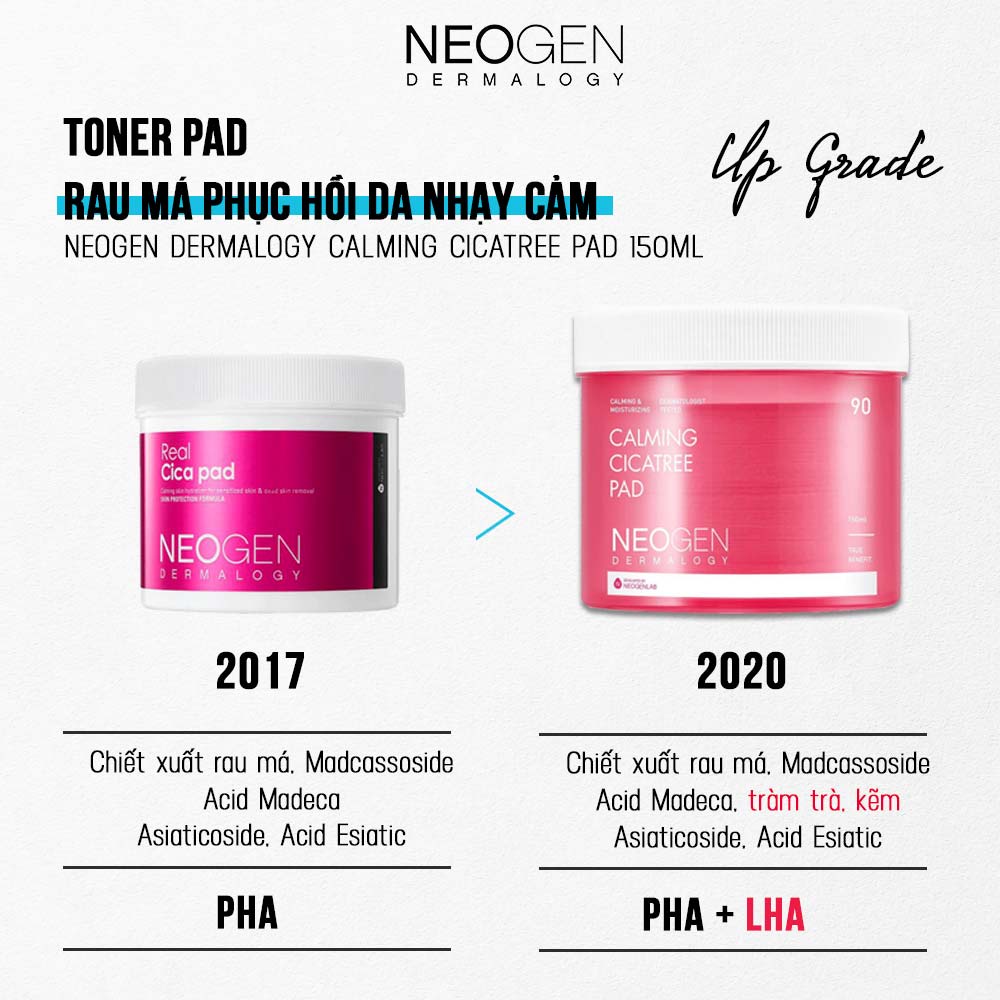 Toner Pad Neogen Dermalogy Rau Má Làm Dịu Da 90 Miếng Calming Cica Tree Pad 150ml