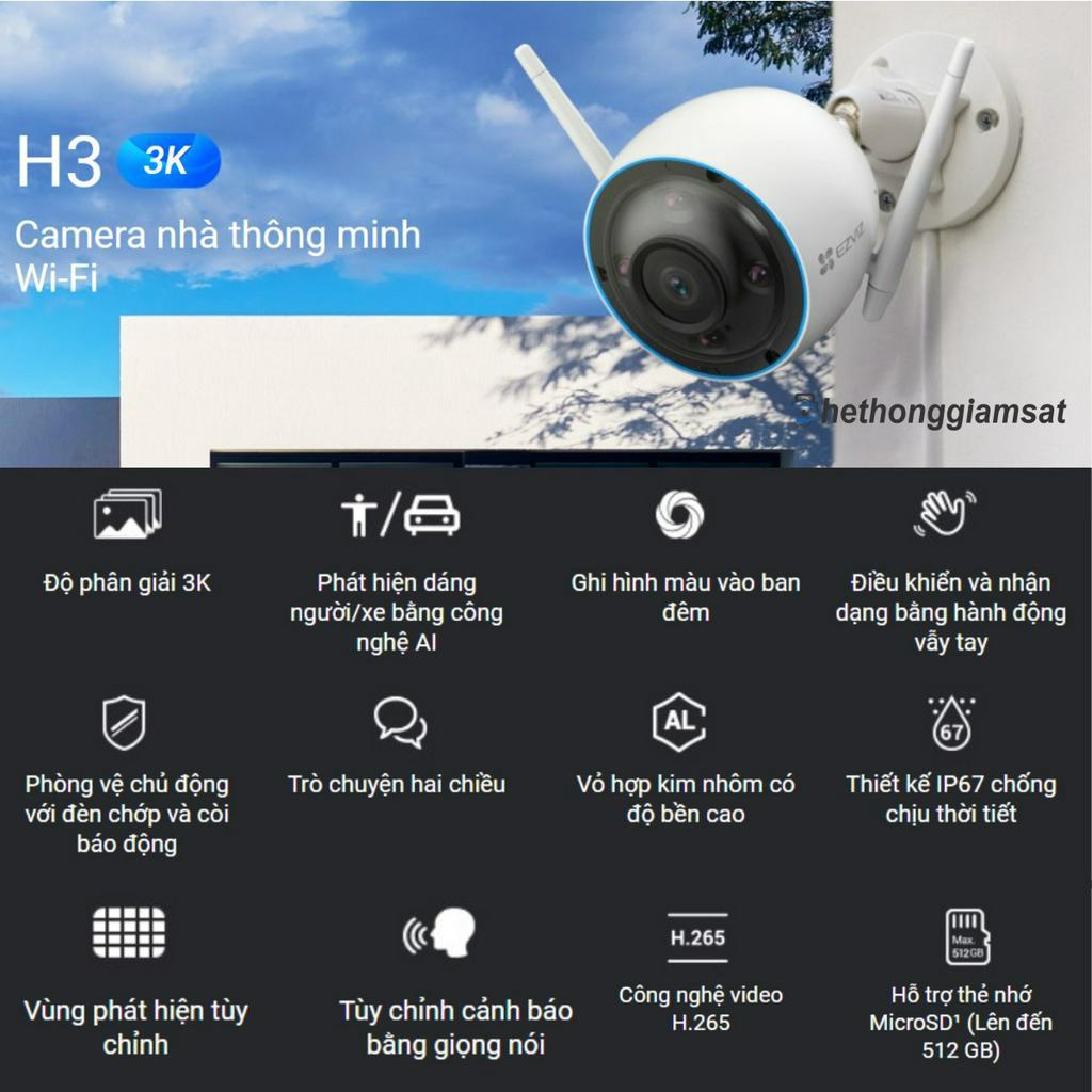 Camera Wifi EZVIZ H3 PRO 5MP 3K, H3 PRO 3MP 2K Ngoài Trời, Màu Bang Đêm, Đàm Thoại 2 Chiều - Bảo Hành 24th