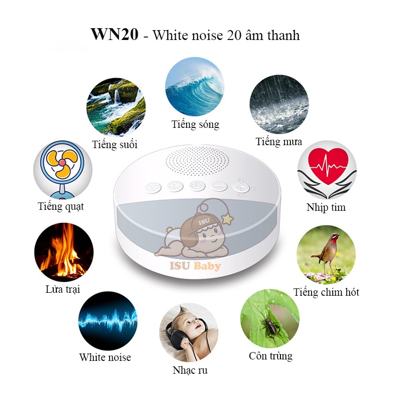 Máy tạo tiếng ồn trắng White Noise phiên bản mới tích hợp đèn ngủ cho bé ngủ ngon và sâu giấc