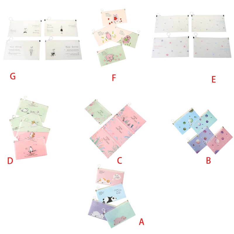 Bộ 4 Túi Đựng Mỹ Phẩm Chống Thấm Nước Có Khóa Kéo In Hoạt Hình Dễ Thương