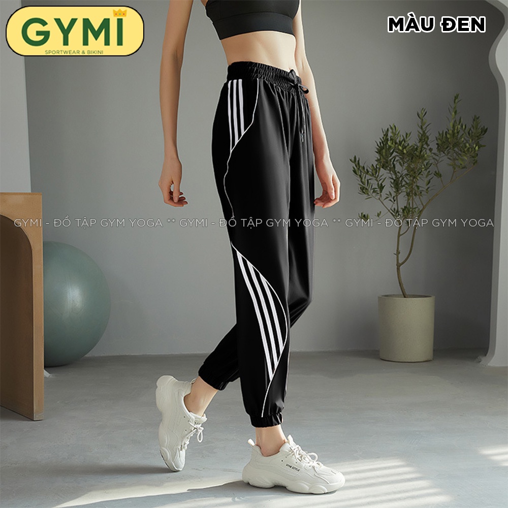 Quần jogger tập gym yoga nữ GYMI QJ09 dáng rộng thể thao chất gió giấy 1 lớp thoáng mát ít co giãn