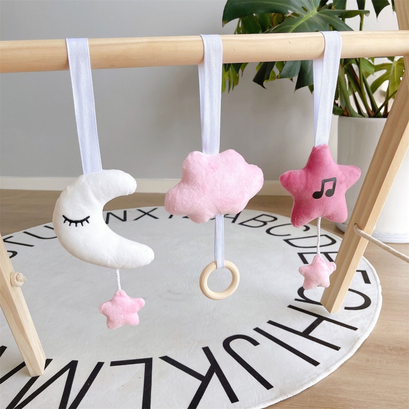 Set 3 Vòng Lục Lạc Hình Trăng Sao Mềm Mại Treo Xe Đẩy Em Bé