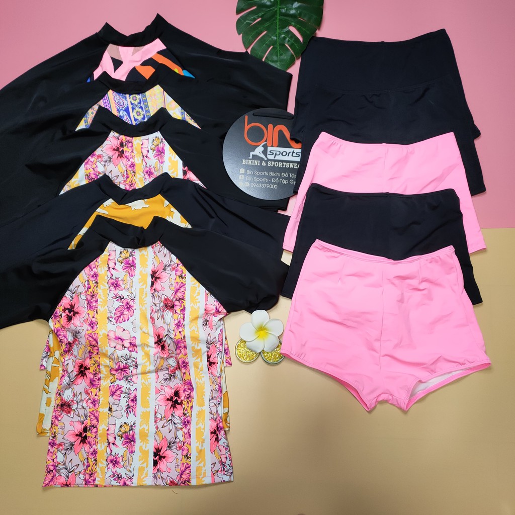 Bikini Nữ 2 Mảnh Quần Đùi Cạp Cao Aó Crop Dài Tay Phủ Bụng Bin Sports BHV089 | BigBuy360 - bigbuy360.vn