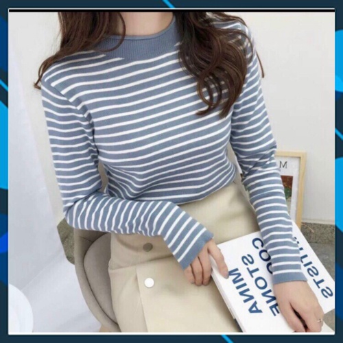 Áo len dệt kim tay dài cổ 3 phân kẻ ngang ulzzang kiểu Hàn Quốc