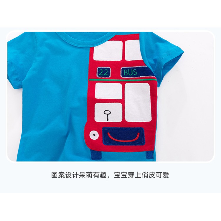 Áo thun cộc tay bé trai chính hãng LITTLE MAVEN - mẫu ATE045 ÁO XANH IN HÌNH XE BUS 2 TẦNG
