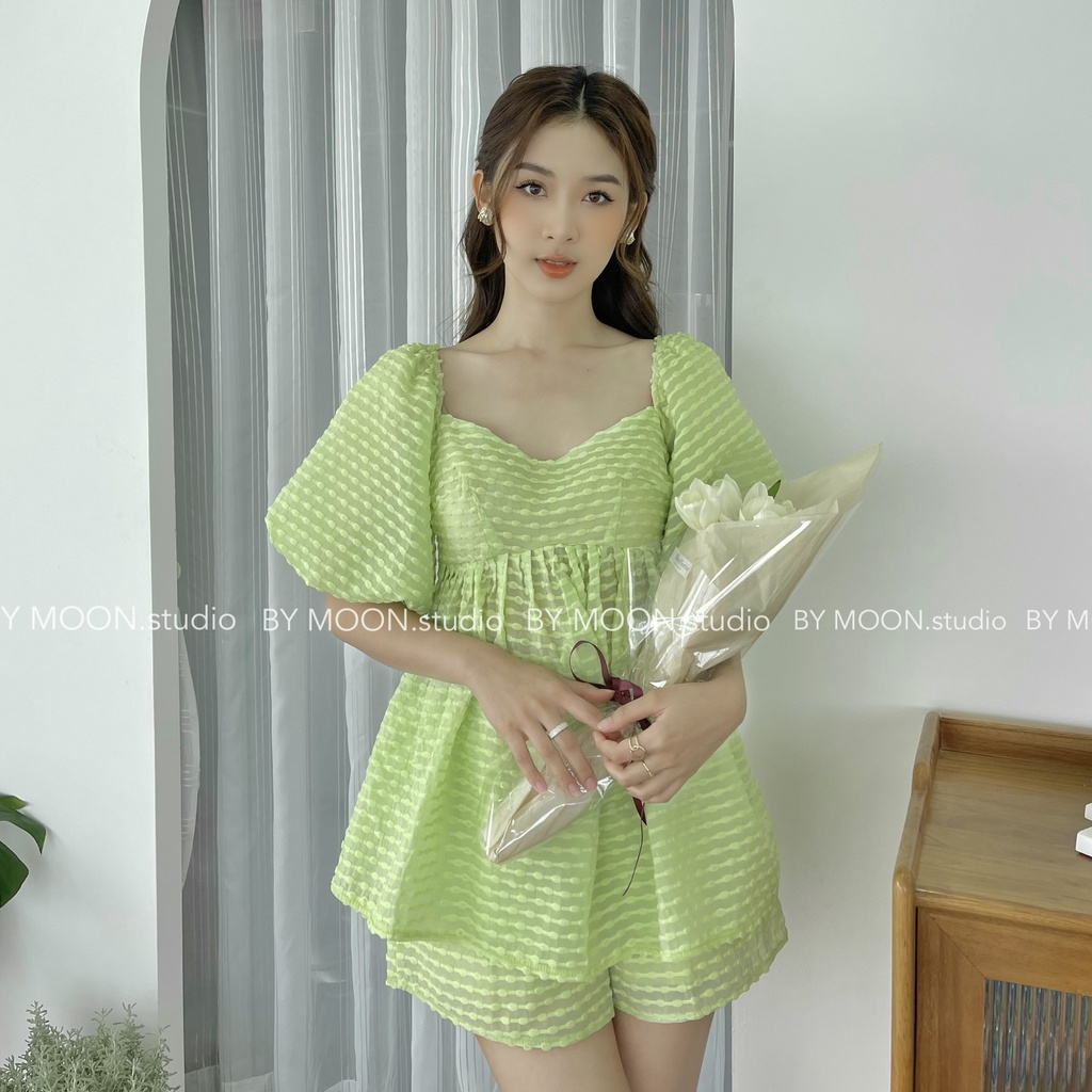 Set áo Babydoll tay bồng + quần short thiết kế BY MOON - ảnh thật S013