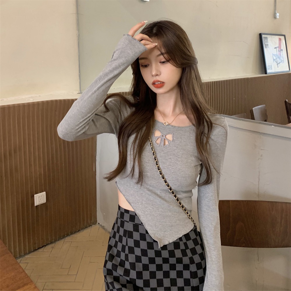 SUXI Áo Croptop Tay Dài Thiết Kế Mới Thời Trang Theo Phong Cách Hàn Quốc