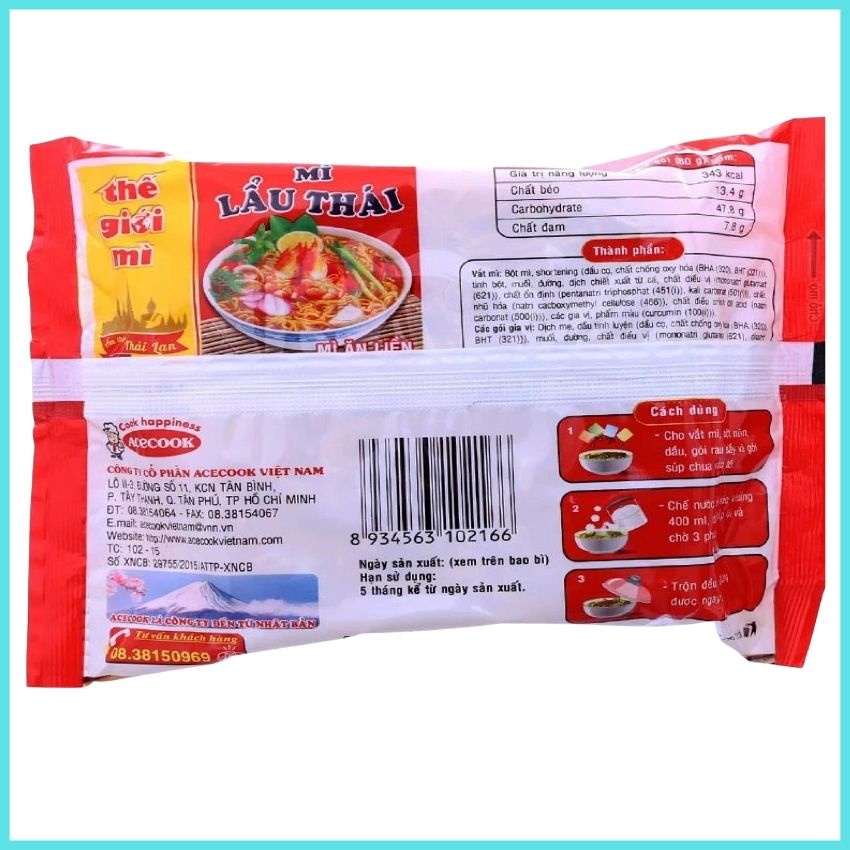 Mì lẩu thái tôm thùng 30 gói 80g MMLTT01-Thương hiệu ACE-COOK