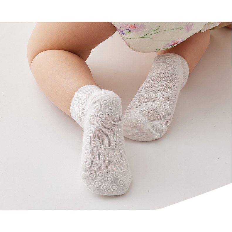 Vớ Cotton Chống Trượt Phối Lưới Cho Bé Sơ Sinh