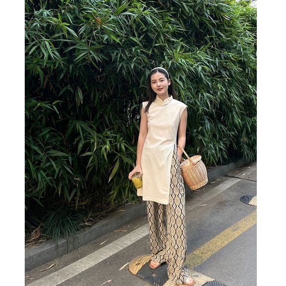 77 Áo Kiểu Sườn Xám Cách Tân Không Tay Cổ Đứng Xẻ Tà Phong Cách Retro Trung Hoa áo choàng dài