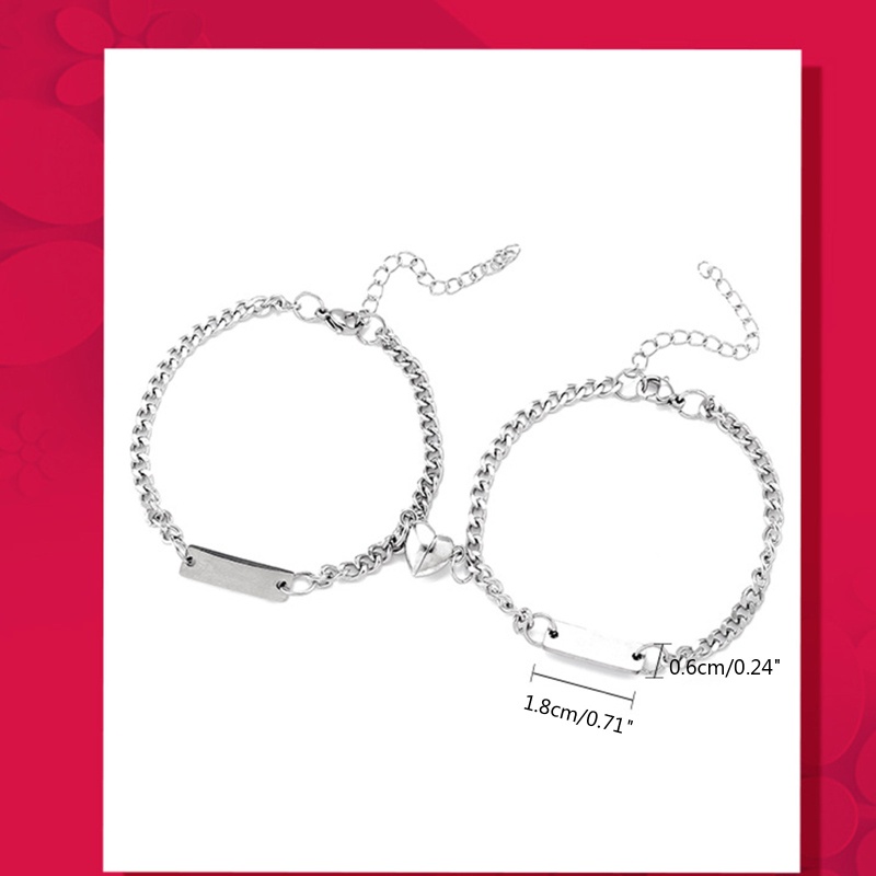 Set 2 Vòng Tay Mặt Hình Trái Tim Bằng Thép Titan Có Nam Châm Cho Cặp Đôi