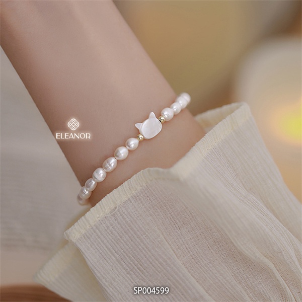 Vòng tay ngọc trai nhân tạo Eleanor Accessories hình mèo kiểu dáng đơn giản phụ kiện trang sức 4599