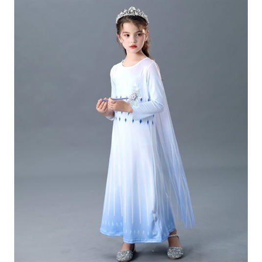 Váy đầm elsa cho bé gái màu trắng trong phim frozen 2, váy elsa dài tay cho bé gái kèm tà rời, size 13kg-35kg - HM0690