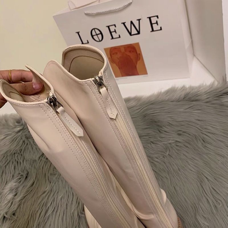 Bốt đùi cao cổ EMY giày boots nữ cổ vát da PU mềm khóa sau boot mũi tròn đế dày 5 cm boost thời trang