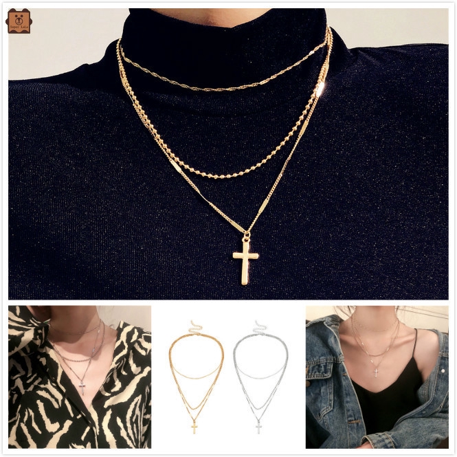 Dây chuyền nhiều lớp trang trí mặt hình thập từ thời trang cho nữ