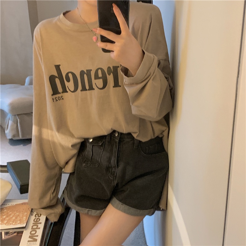 Áo Thun Tay Dài Form Rộng Kiểu Dáng Đơn Giản Theo Phong Cách Hàn Quốc Dễ Phối Đồ