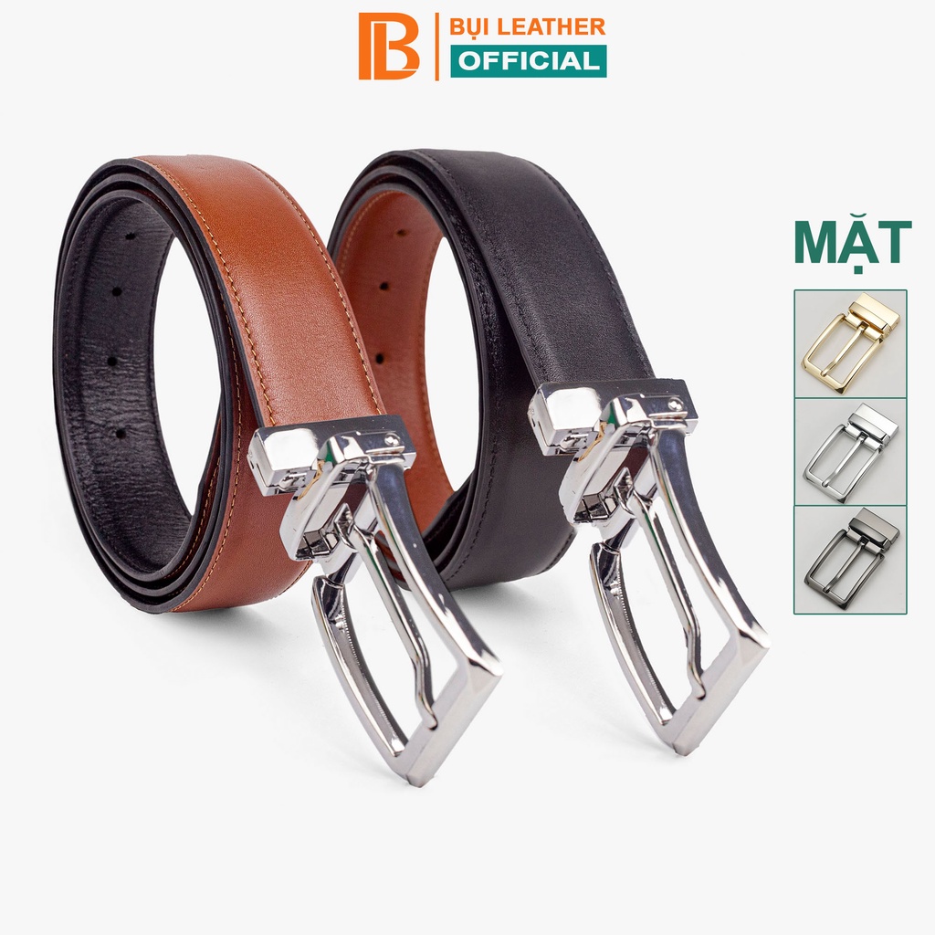 Thắt lưng nam da bò cao cấp Bụi Leather L108-khóa cài xoay dùng được cả 2 mặt dây