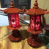 Đèn gỗ mái chùa hình lục giác gỗ hương CAO 48CM